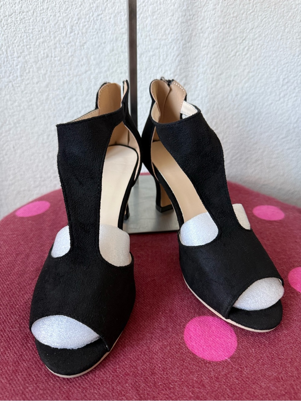 New Black Faux Suede Cutout Heeled Sandals EU 37 Approx US 6.5